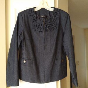 NWT Dark Wash Jean Jacket w/Flower Appliques